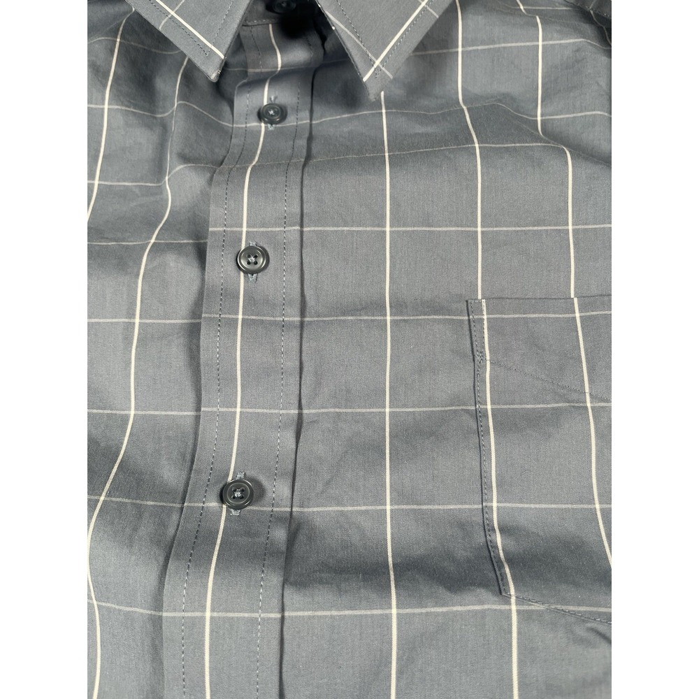 KS Signature‎ Shirt Mens 19 33/4 Big Casual Button Up Blue Checkered Long Sleeve